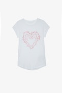 Camiseta Skinny Heart - Camiseta de algodón blanco con mensajes de amor en forma de corazón y strass