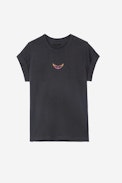 Anya Moon T-shirt - Women's beige marl hooded sweatshirt embellished with wings and Moon photo print.