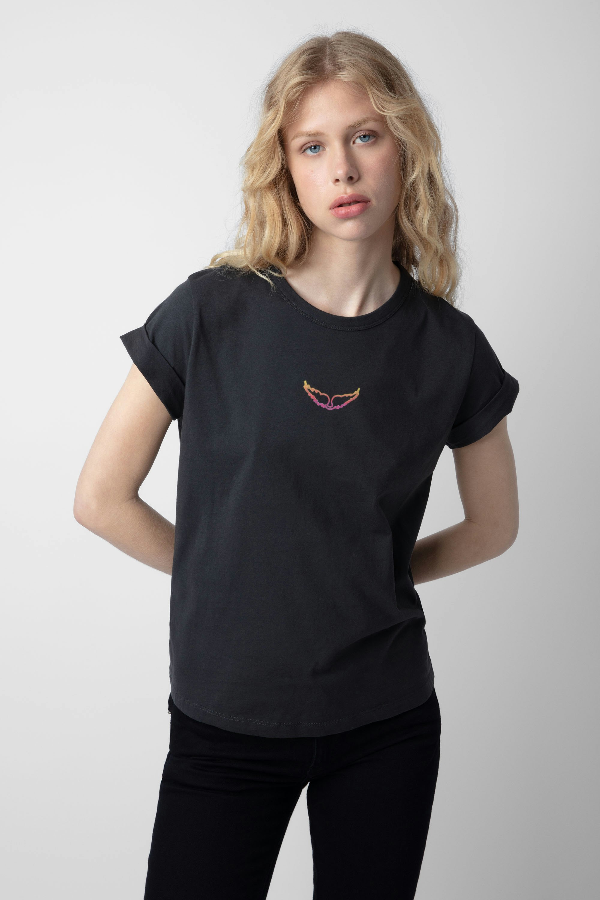 T-shirt Anya Moon - T-shirt en coton gris foncé orné d'ailes et d'un photoprint Moon.