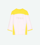 Earl T-shirt - Women's short-sleeved yellow and ecru cotton T-shirt with contrasting print, peace slogan and diamanté detail.