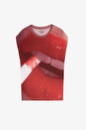 Adele Bouche T-shirt - Unisex’s multicoloured T-shirt with gathered short sleeves, a mouth print on the front and wings motif on the back.