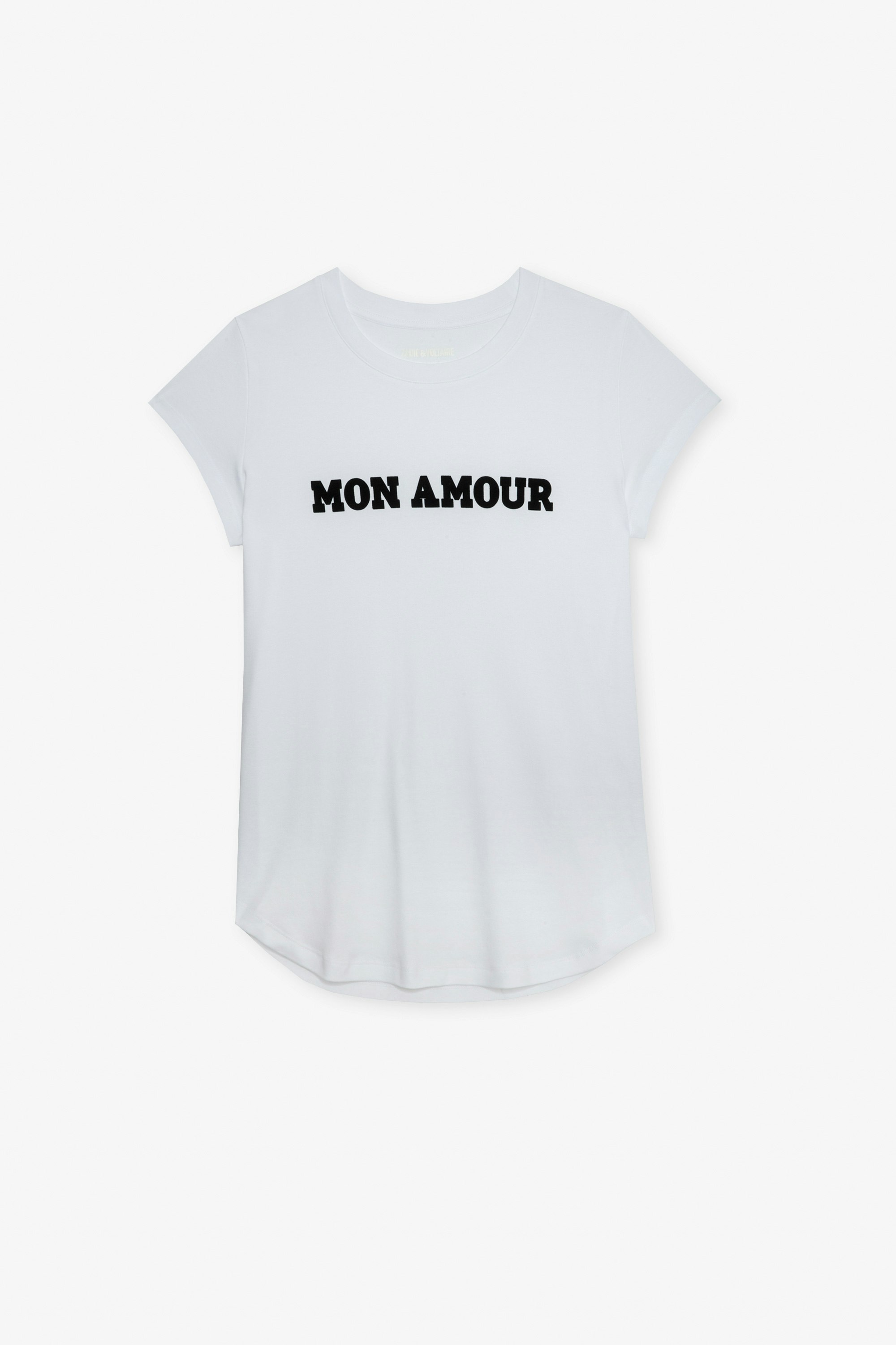 T-Shirt Woop Mon Amour Weißes Damen-T-Shirt aus Baumwolle mit „Mon amour“-Schriftzug.