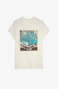 Zoe Diamanté Photo Print T-shirt - Women’s off-white cotton T-shirt with Blue Car photo print and diamanté wings.