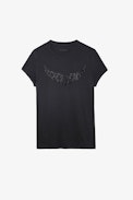 Walk Peace & Love Strass T-shirt - Women’s black cotton sweatshirt with wing-shaped “Peace & Love” slogan.