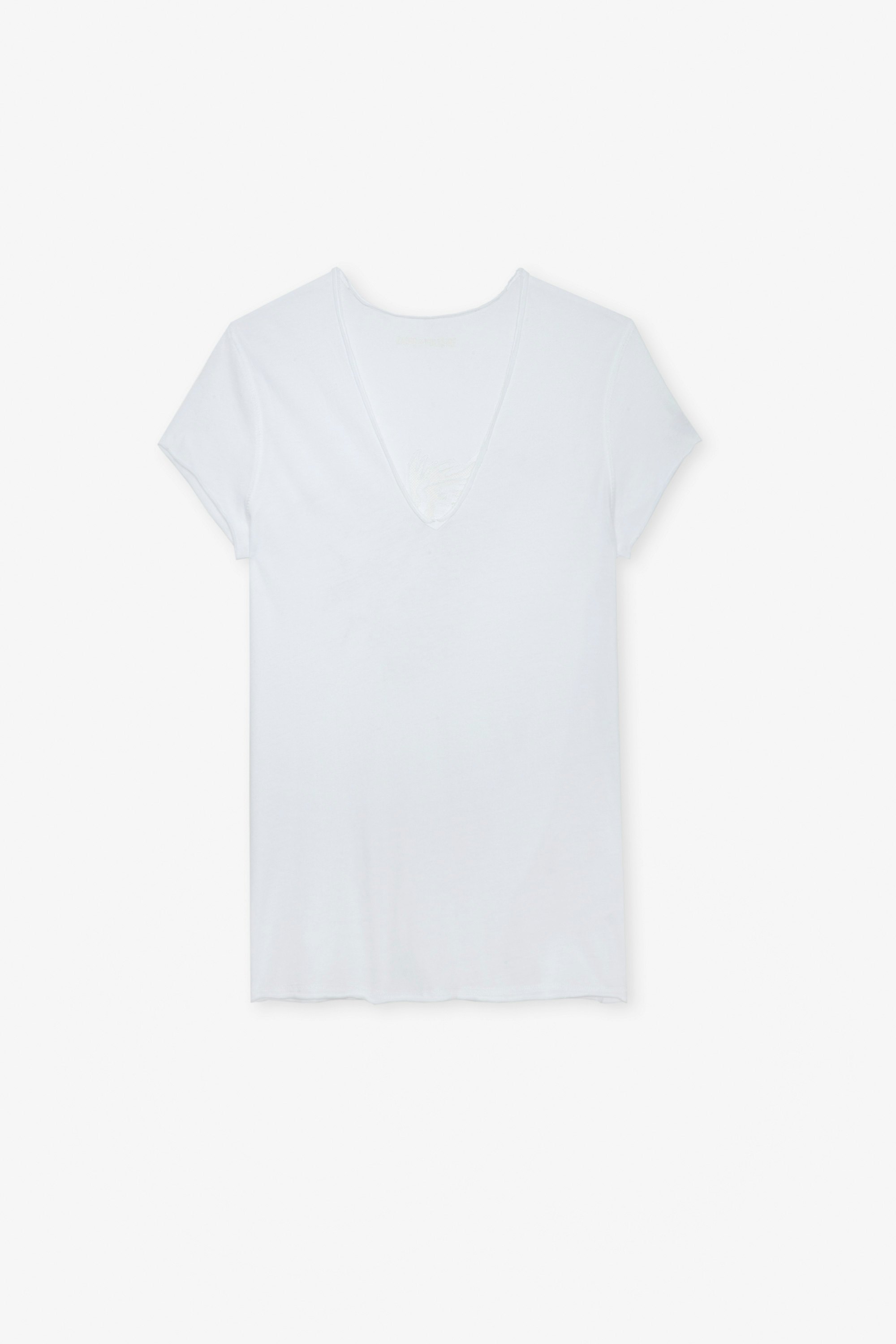 Camiseta Story Fishnet Camiseta blanca de algodón con bordado de águila en la parte trasera para mujer.