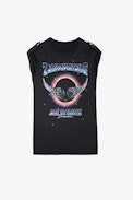 Donate T-shirt - Women’s grey cotton T-shirt with concert motif and diamanté.