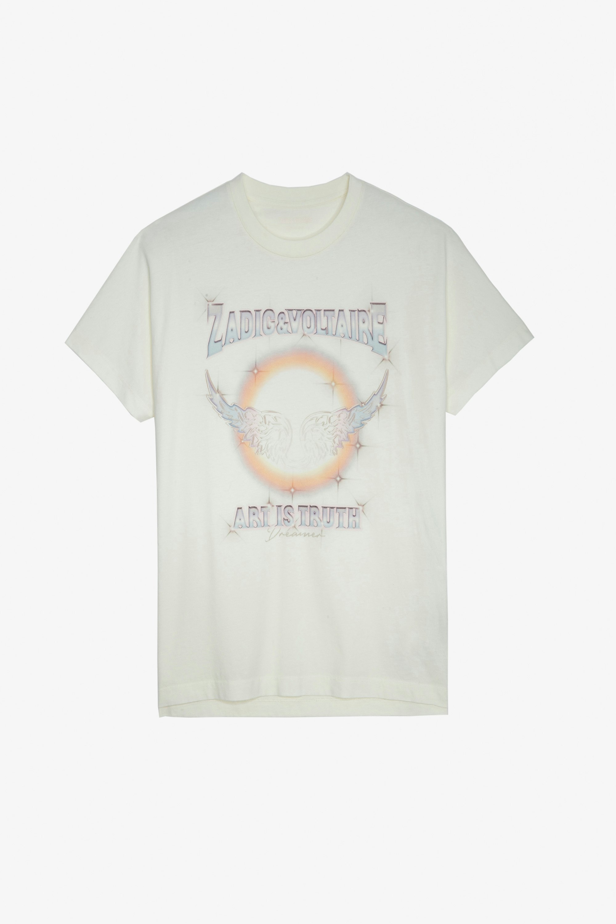Tommer T-Shirt - Women’s ecru cotton T-shirt with concert motif.