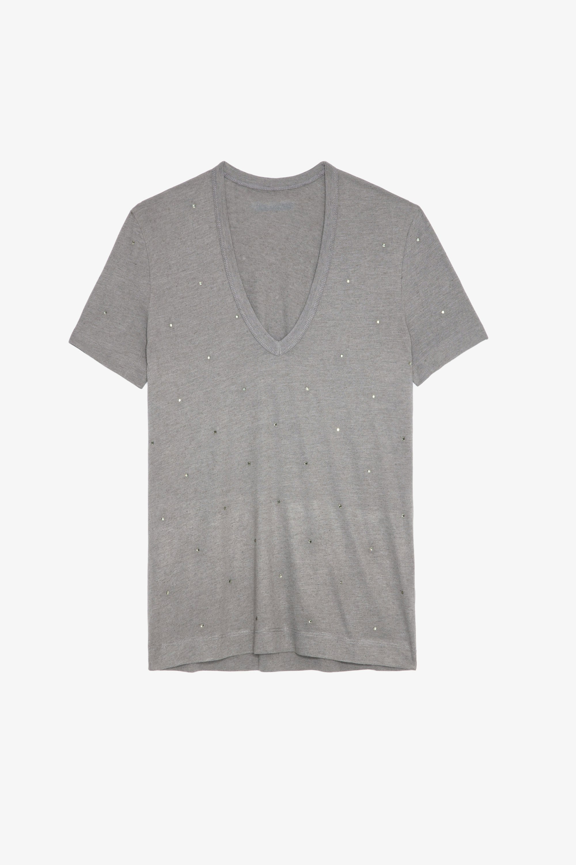 Camiseta con strass Wassa - Camiseta gris con strass para mujer.