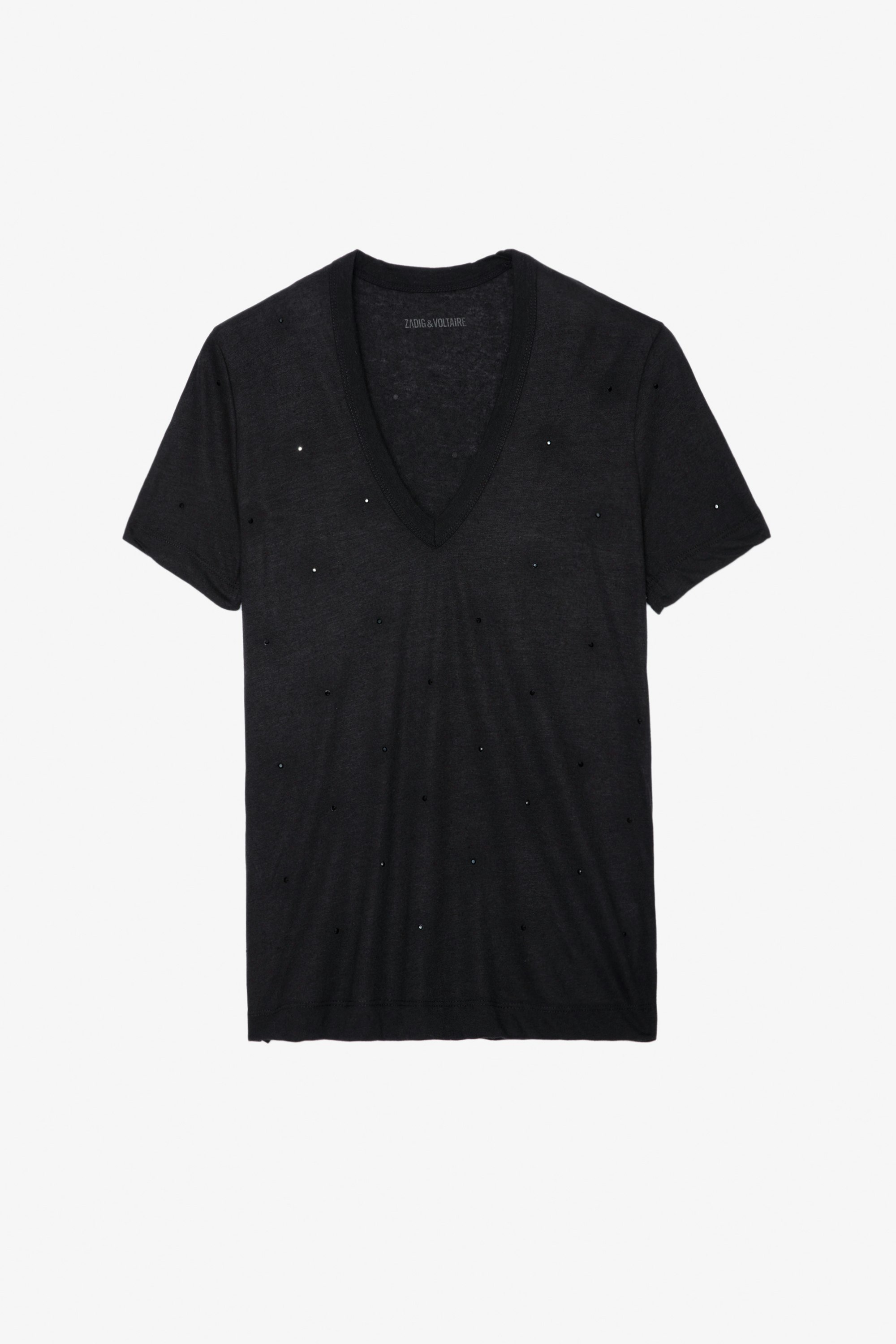 Camiseta con strass Wassa - Camiseta negra con strass para mujer.