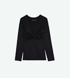 Otis T-shirt - Women’s black jersey long-sleeved T-shirt with draped bow.