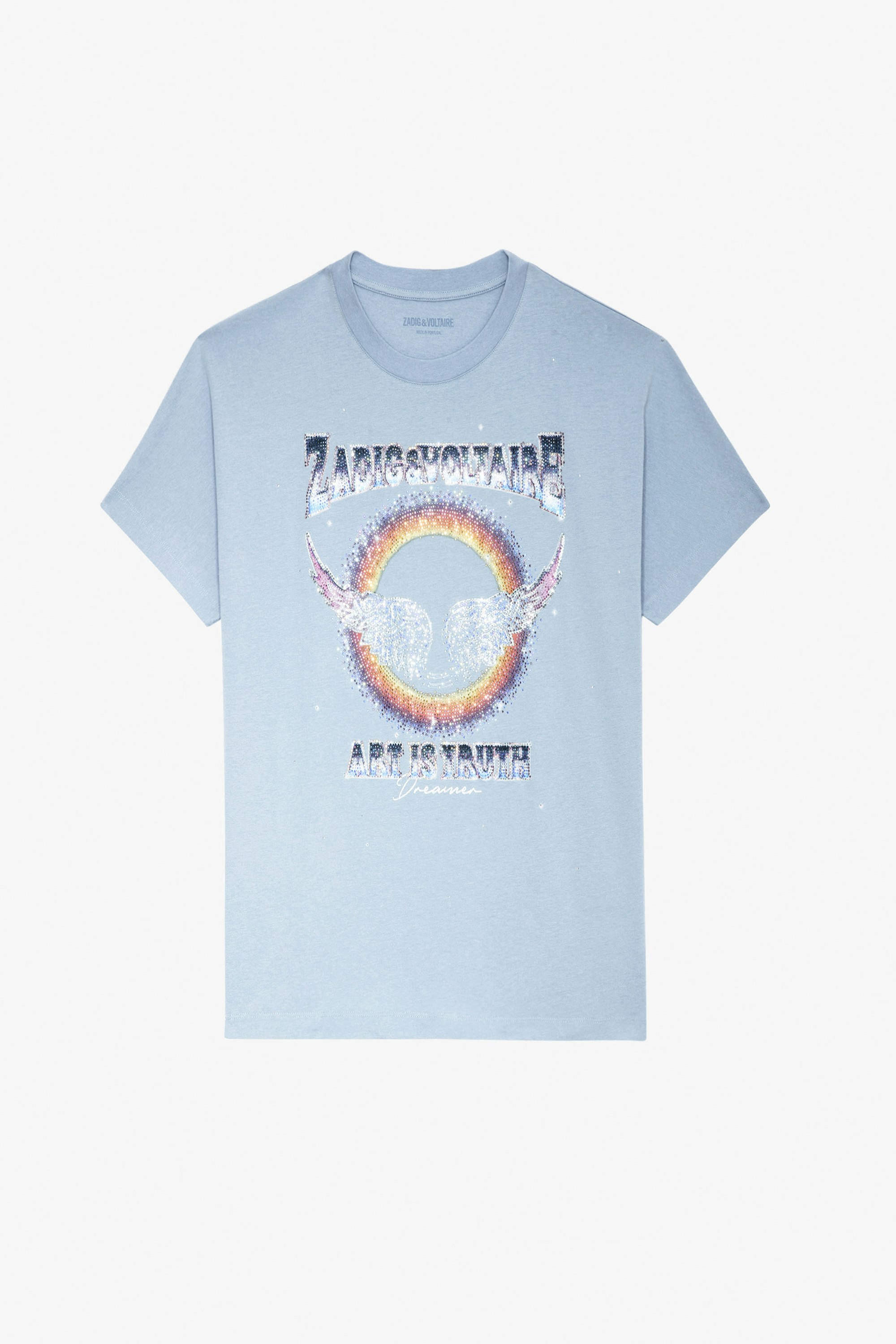 Tommer Diamanté T-shirt - Women’s blue cotton T-shirt with concert motif and diamanté.