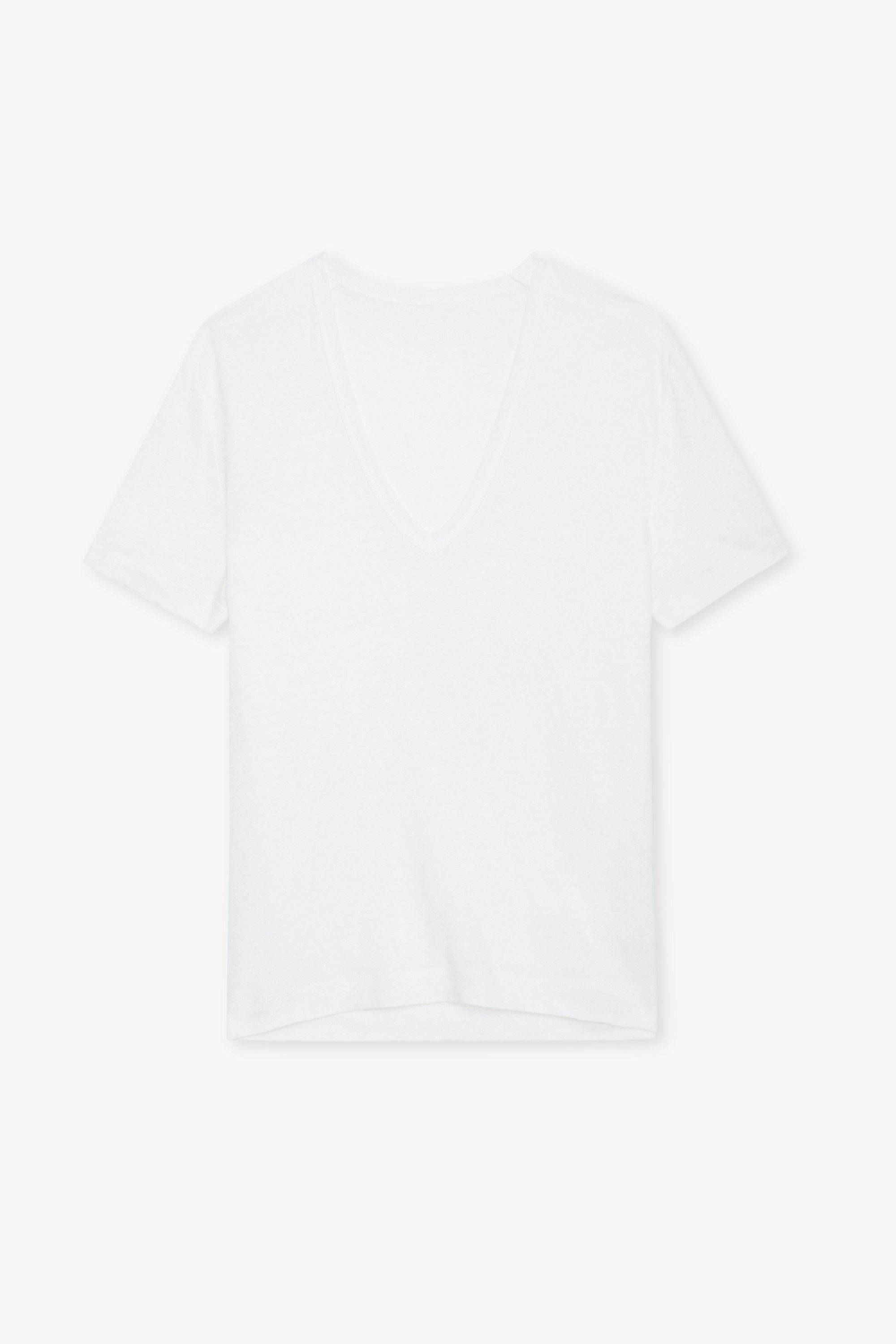 Camiseta de Lino Wassa - Camiseta blanca de lino ecológico con cuello en V y mangas cortas.