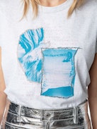 Anya Photoprint T-shirt - Women's short sleeved t-shirt with teal colored photoprint on front.