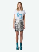 Anya Photoprint T-shirt - Women's short sleeved t-shirt with teal colored photoprint on front.
