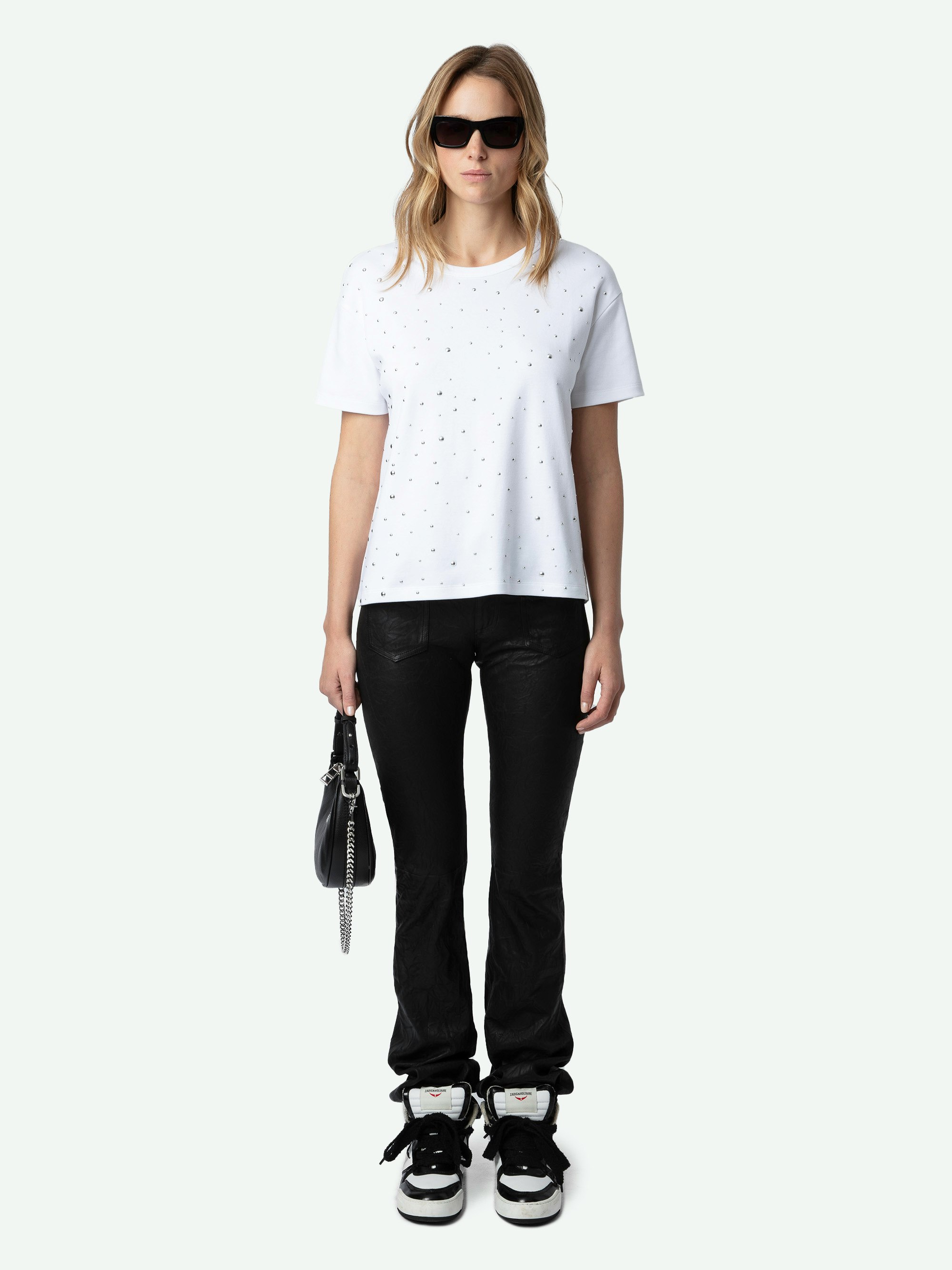 Marta Studded T-shirt - Women's short sleeved t-shirt with silver studs throughout.