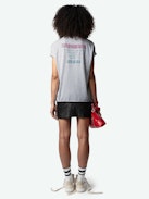 Tommer Concert T-shirt - Loose-fitting mottled grey organic cotton T-shirt with short sleeves and a "L'Amour & All The Feelings" print on the front and a Concert print on the back.