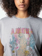 Tommer Concert T-shirt - Loose-fitting mottled grey organic cotton T-shirt with short sleeves and a "L'Amour & All The Feelings" print on the front and a Concert print on the back.