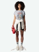 Tommer Concert T-shirt - Loose-fitting mottled grey organic cotton T-shirt with short sleeves and a "L'Amour & All The Feelings" print on the front and a Concert print on the back.