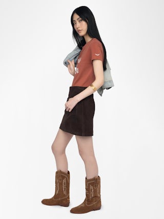 Walk T-shirt - Short sleeved t-shirt with "I should have been a cowboy" distressed embroidery on front.