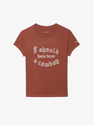 Walk T-shirt - Short sleeved t-shirt with "I should have been a cowboy" distressed embroidery on front.