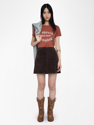 Walk T-shirt - Short sleeved t-shirt with "I should have been a cowboy" distressed embroidery on front.