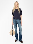 Ella T-shirt - Short-sleeved t-shirt with open back and drawstring with wing charms.
