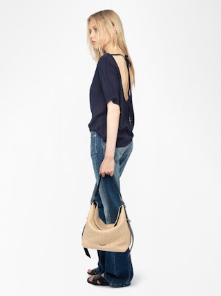 Ella Open Back T Shirt - Short-sleeved T-shirt with open back and drawstring with wing charms.