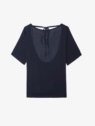 Ella Open Back T Shirt - Short-sleeved T-shirt with open back and drawstring with wing charms.