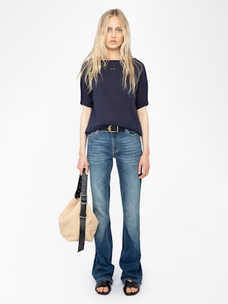 Ella Open Back T Shirt - Short-sleeved T-shirt with open back and drawstring with wing charms.