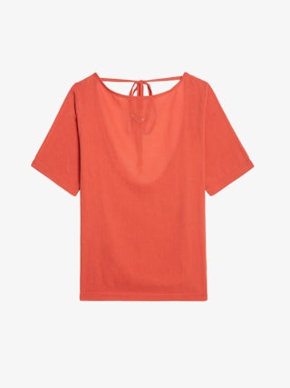 Ella T-shirt - Short-sleeved T-shirt with open back and drawstring with wing charms.