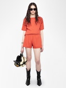 Ella T-shirt - Short-sleeved t-shirt with open back and drawstring with wing charms.