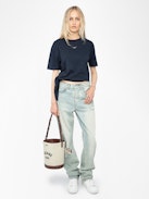 Edda T-shirt - Asymmetric short-sleeved t-shirt with rhinestones on the front.