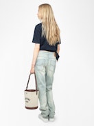 Edda T-shirt - Asymmetric short-sleeved t-shirt with rhinestones on the front.