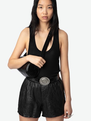 Santa Fe Belt - 40mm wide belt in black vintage-effect leather with wing signature on western-style buckle.