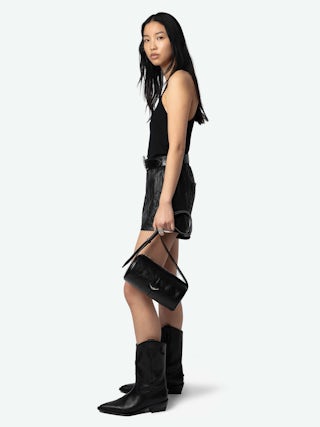 Santa Fe Belt - 40mm wide belt in black vintage-effect leather with wing signature on western-style buckle.