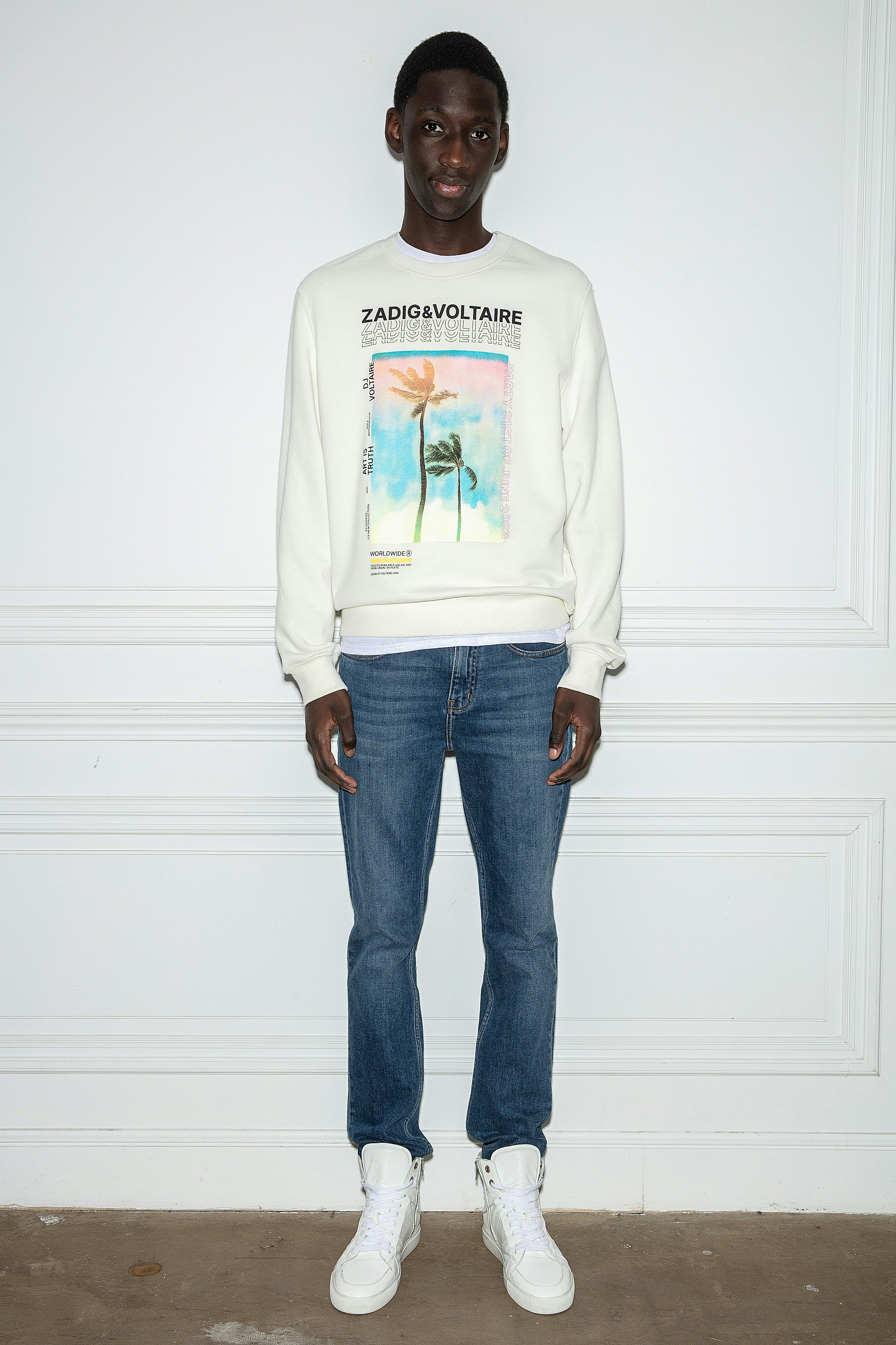 Sweatshirt Simba Sweatshirt en coton écru orné d'un photoprint palmier Homme