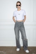 Crop top Carly - Crop top in cotone bianco con ali in metallo - Donna