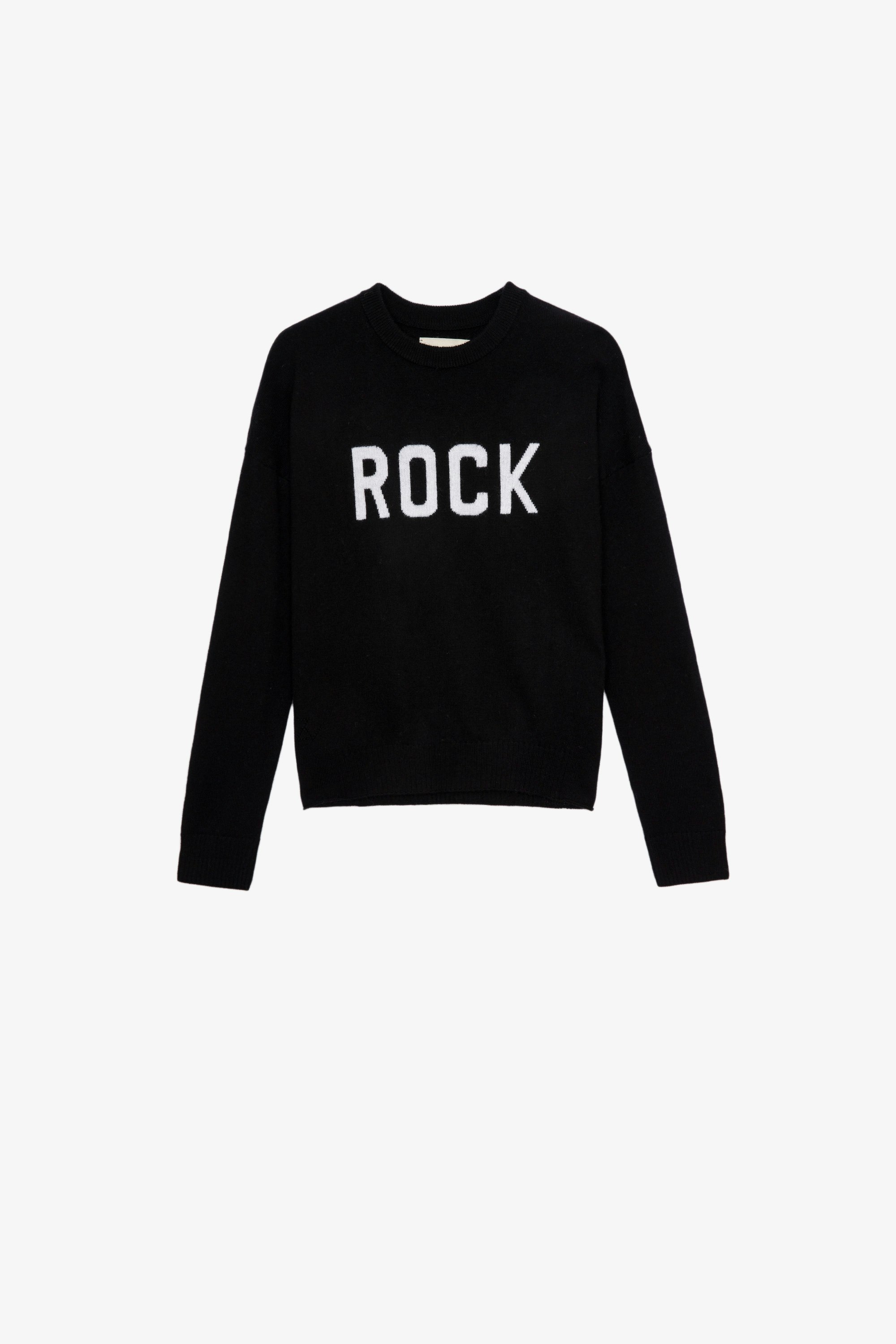 Drum Children’s Jumper Children’s black long-sleeve knitted jumper with “Rock” message 