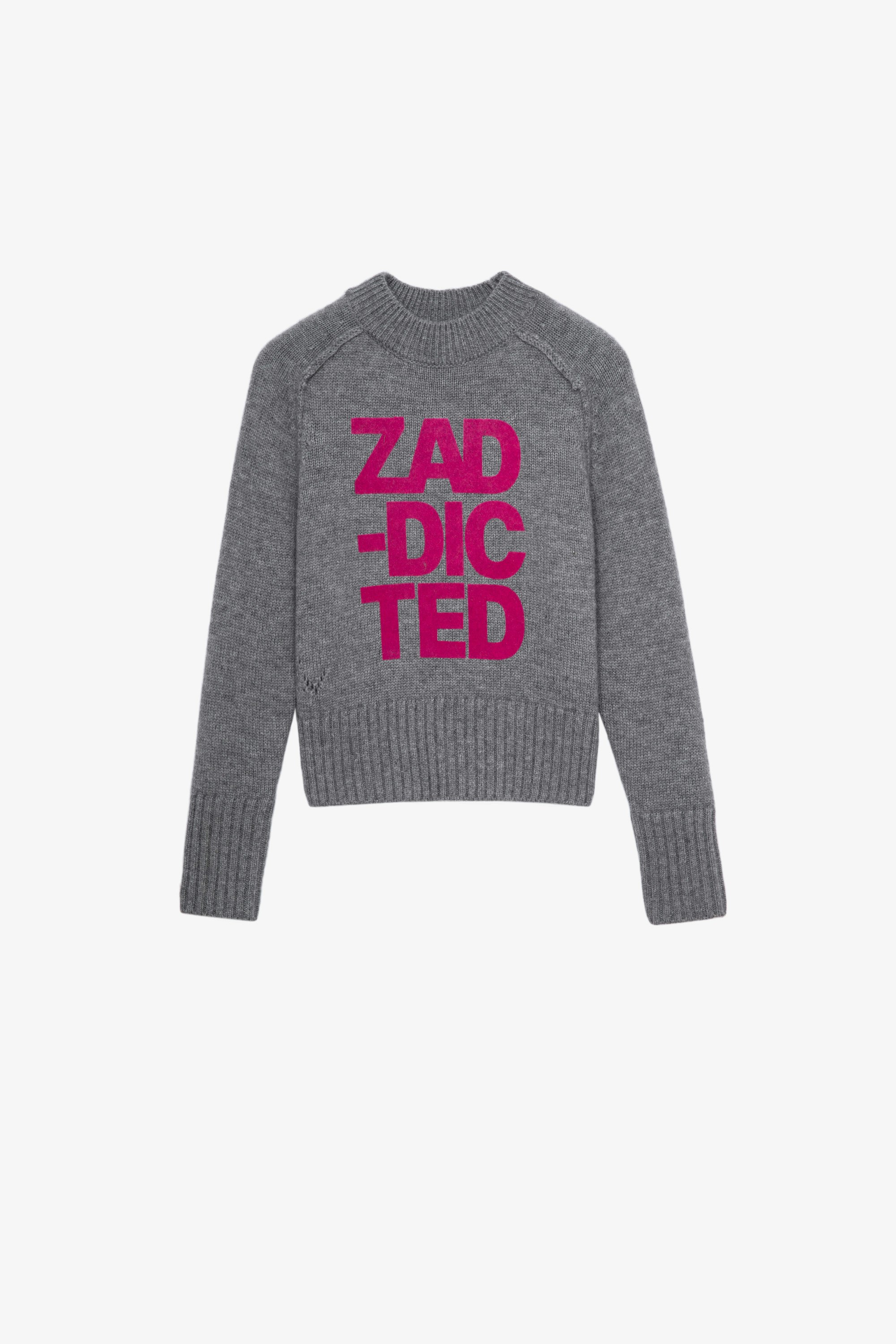 Milan Children’s ニット Children’s grey knitted turtleneck jumper with contrasting “Zaddicted” mantra 