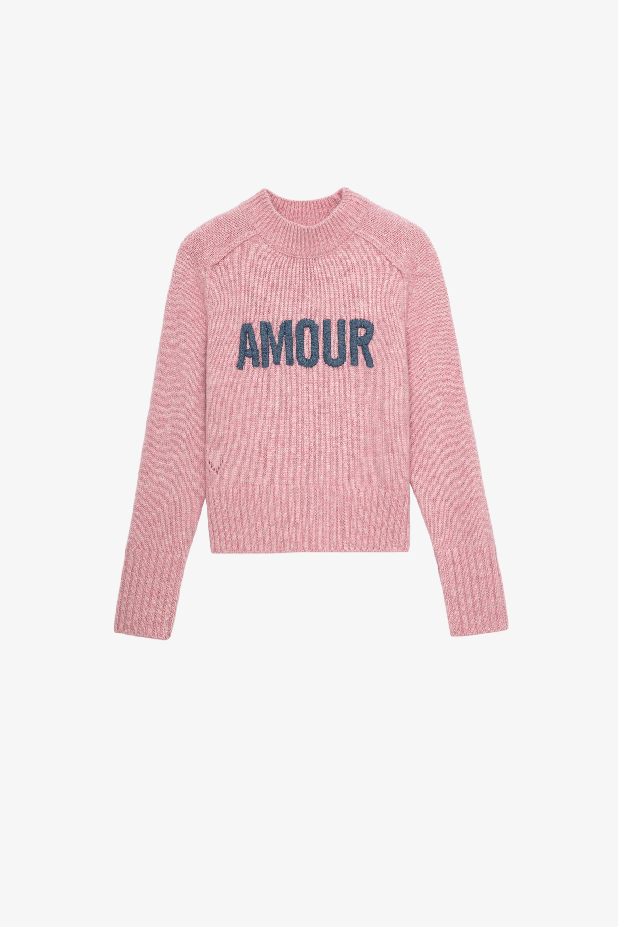 Milan Children’s Jumper Children’s pink long-sleeve knitted jumper with contrasting “Love” message 
