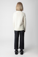 Alma Girls’ Sweater - Girls’ white knit turtleneck sweater with “Rock & Roll” embroidery.