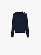 Jersey Navy Niña - Jersey de punto acanalado fantasía de color azul marino, de manga larga, con botones en forma de estrellas en el hombro.