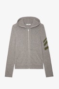 Clash Cashmere Cardigan - Men’s brown cashmere hooded zip-up cardigan with arrows on the sleeve