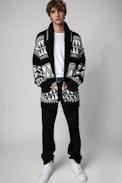 Erra Skull Cardigan - Men’s black wool cardigan with motifs and skull on the back