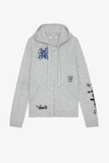Cardigan Clash Cachemire - Cardigan à capuche en cachemire gris orné de motifs Jormi Homme