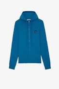 Hewitt Skull Cardigan - Men’s blue zip-up hooded knit sweatshirt