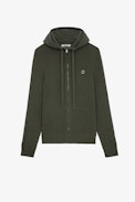 Hewitt Skull Cardigan - Men’s green zip-up hooded knit sweatshirt