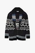 Erra Cardigan - Unisex cashmere and cotton blend cardigan with colorful motifs.