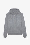 Cardigan Clash - Graue Strickjacke aus Merinowolle mit Reißverschluss und Zadig&Voltaire-Stickerei auf der Kapuze für Herren.