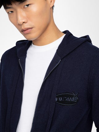 Cardigan Clash - Hooded zip-up cardigan with intarsia.